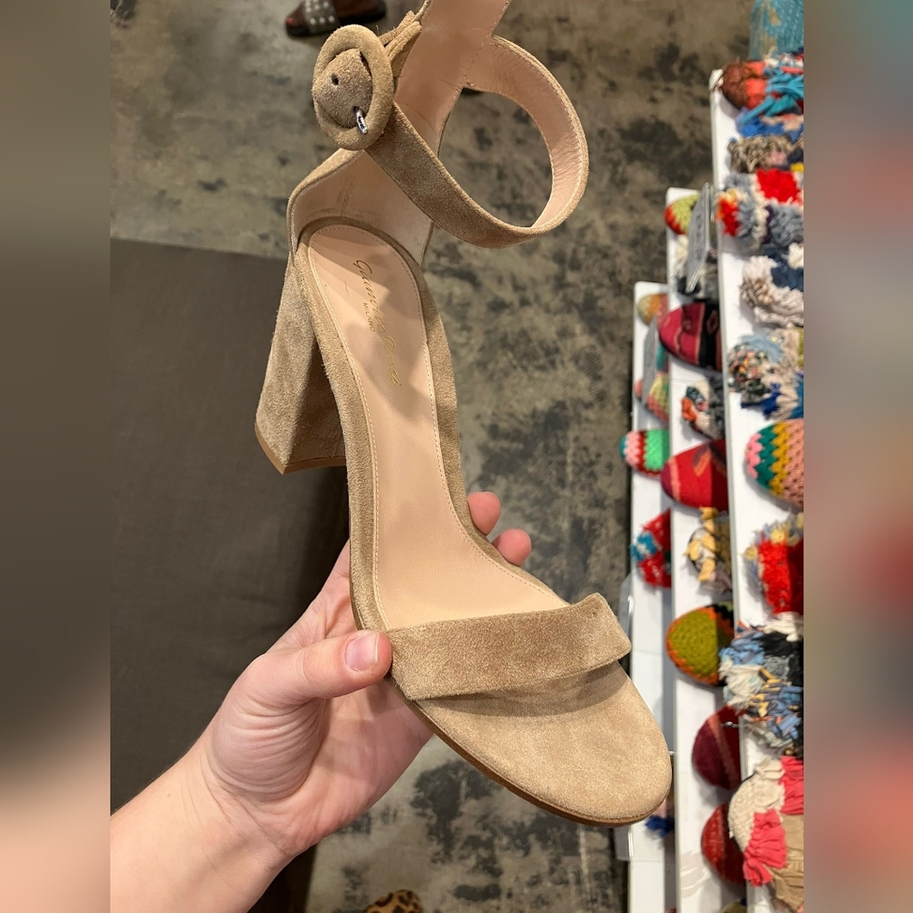 Gianvito Rossi Tan Suede Block Heels